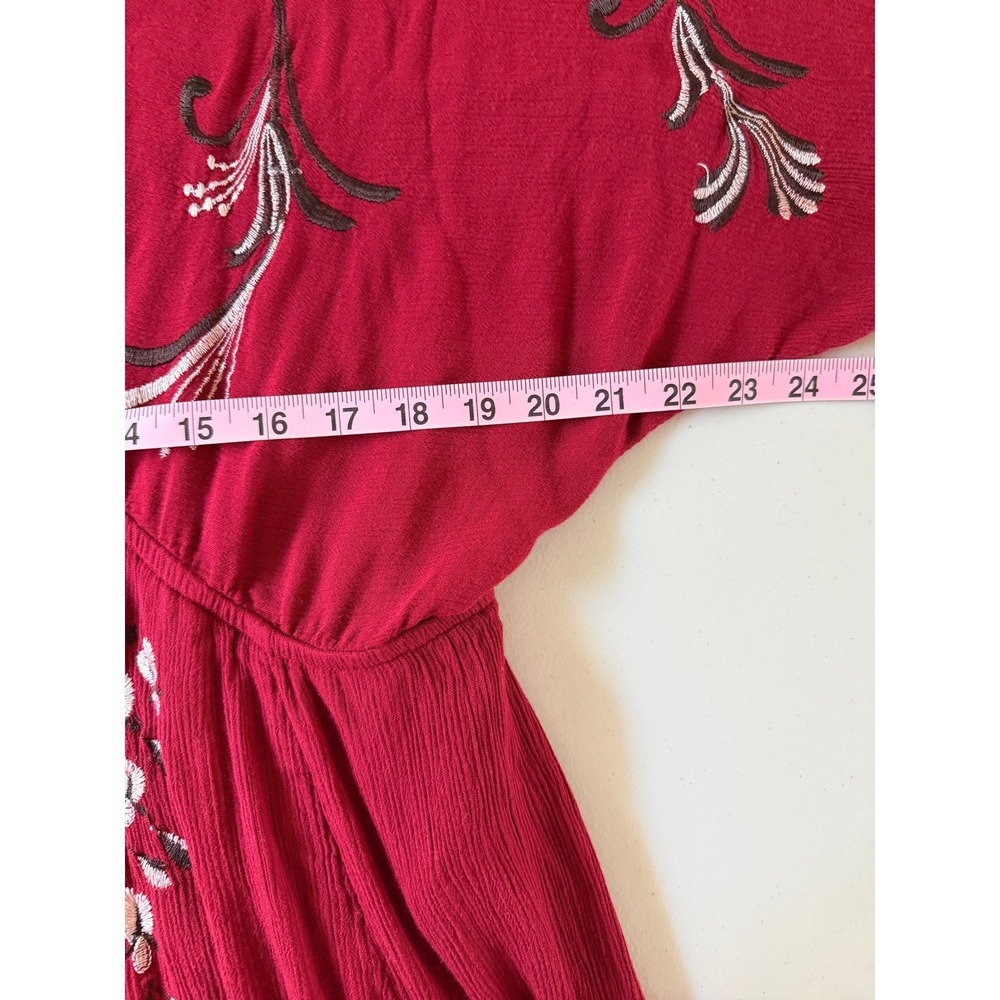 Free People Burgundy Embroidered Mesh Mini Dress M Boho Festival V-Neck Red - Picture 6 of 9
